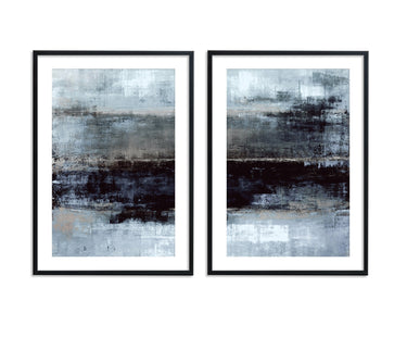 Beige Blue Black Abstract Canvas Set - D'Luxe Prints