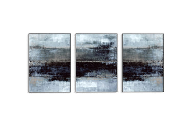 Beige Blue Black Abstract Canvas Trio - D'Luxe Prints