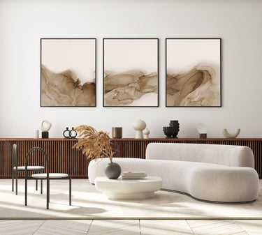 Brown and Beige Ink Abstract Trio Set - D'Luxe Prints