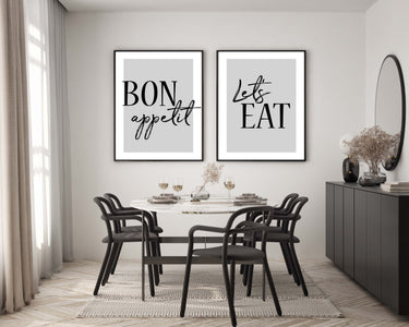Bon Appetit | Let's Eat Grey Set of 2 Prints