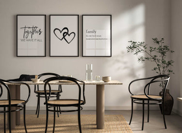 Together | Black Hearts | Family Set of 3 Prints
