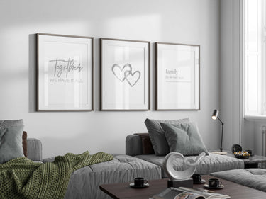 Together | Grey Hearts | Family Set of 3 Prints