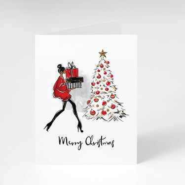 Christmas Wishes Girl & Tree Greeting Card