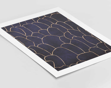 Blue Gold Geode Scallope Print