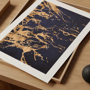 Blue Gold Marble Print