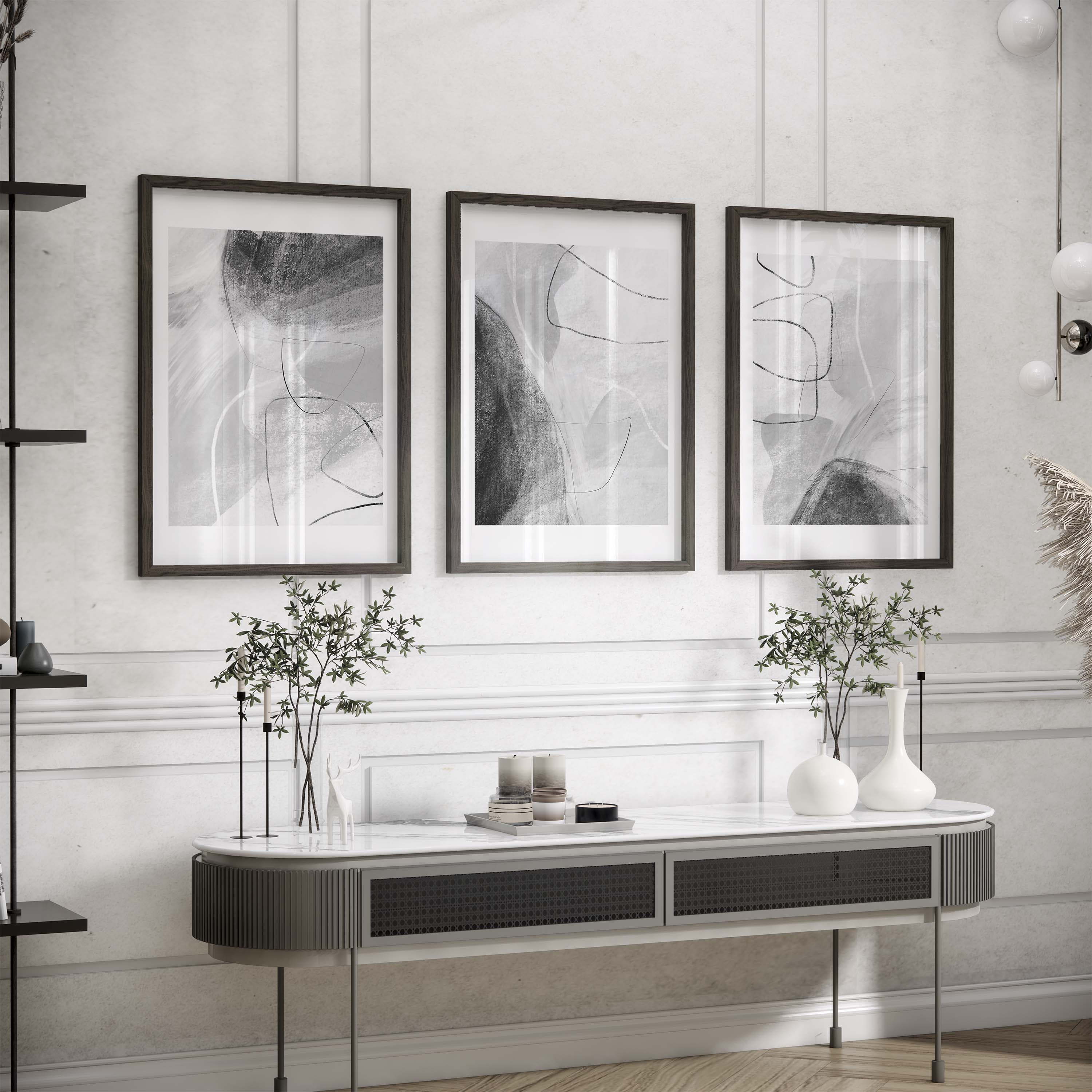 Grey Modern Abstract Set of 3 Prints – D'Luxe Prints
