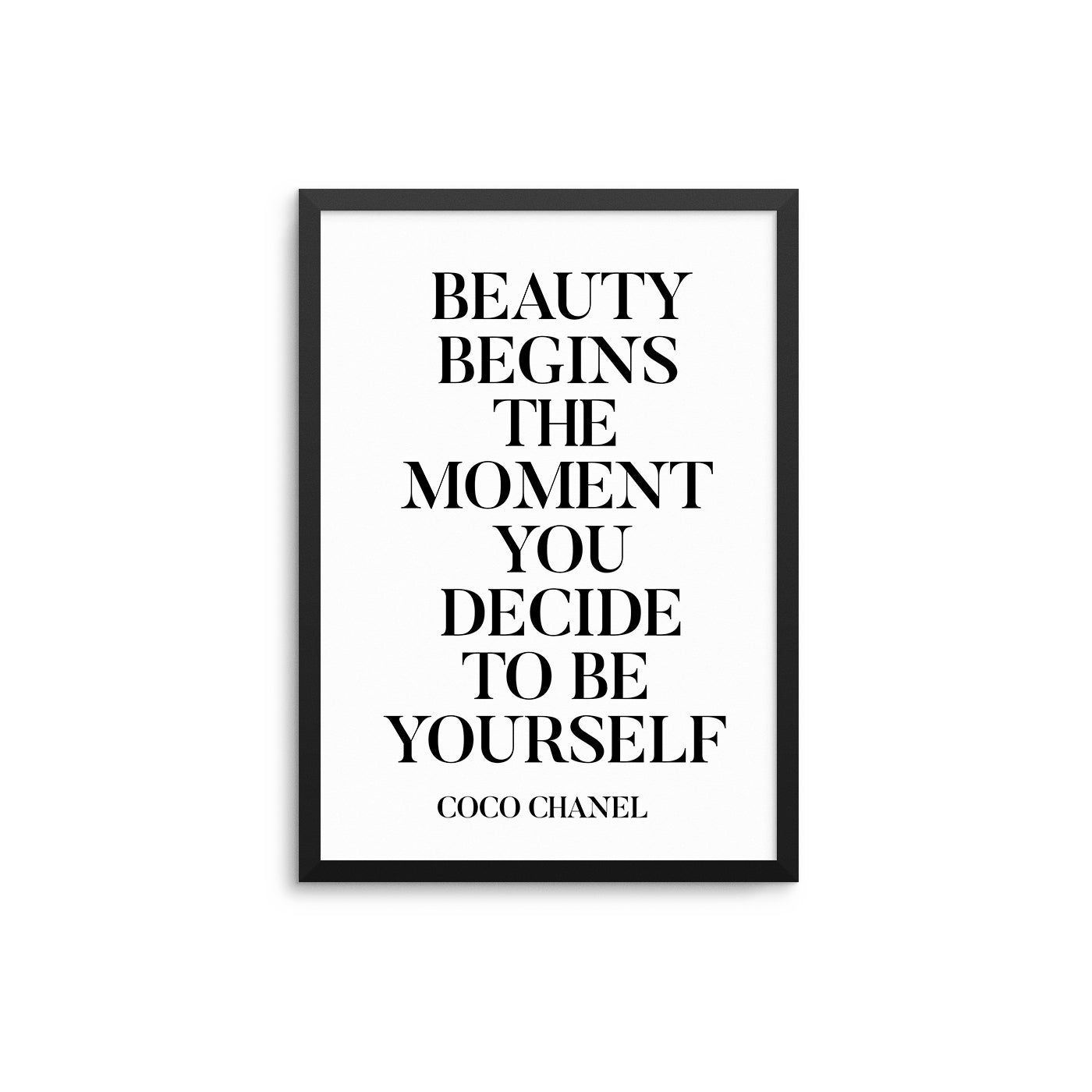 Minimal black framed Coco Chanel quote layout with stacked uppercase typography