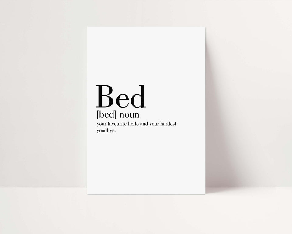 Bed Noun Definition Poster D'Luxe Prints