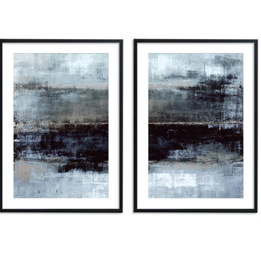 Beige Blue Black Abstract Canvas Set - D'Luxe Prints