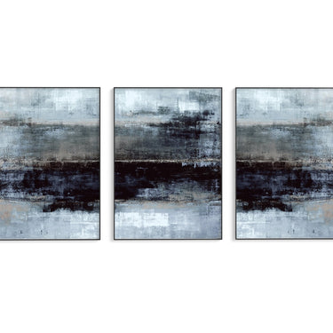 Beige Blue Black Abstract Canvas Trio - D'Luxe Prints