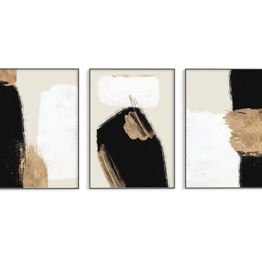 Black And Gold Strokes Trio Set - D'Luxe Prints