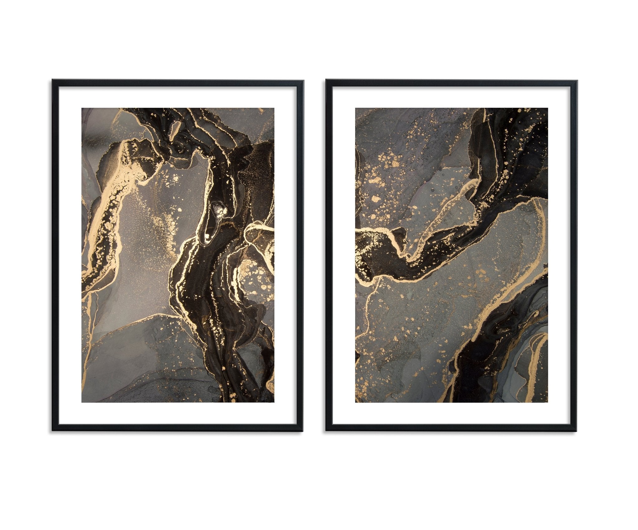 Black Gold Ink Abstract Set - D'Luxe Prints