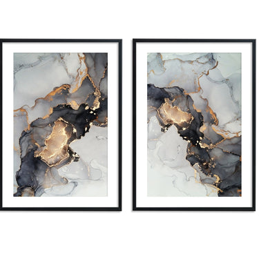 Black Gold Ink Abstract Set II - D'Luxe Prints