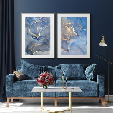 Blue & Gold Ink Abstract Set - D'Luxe Prints