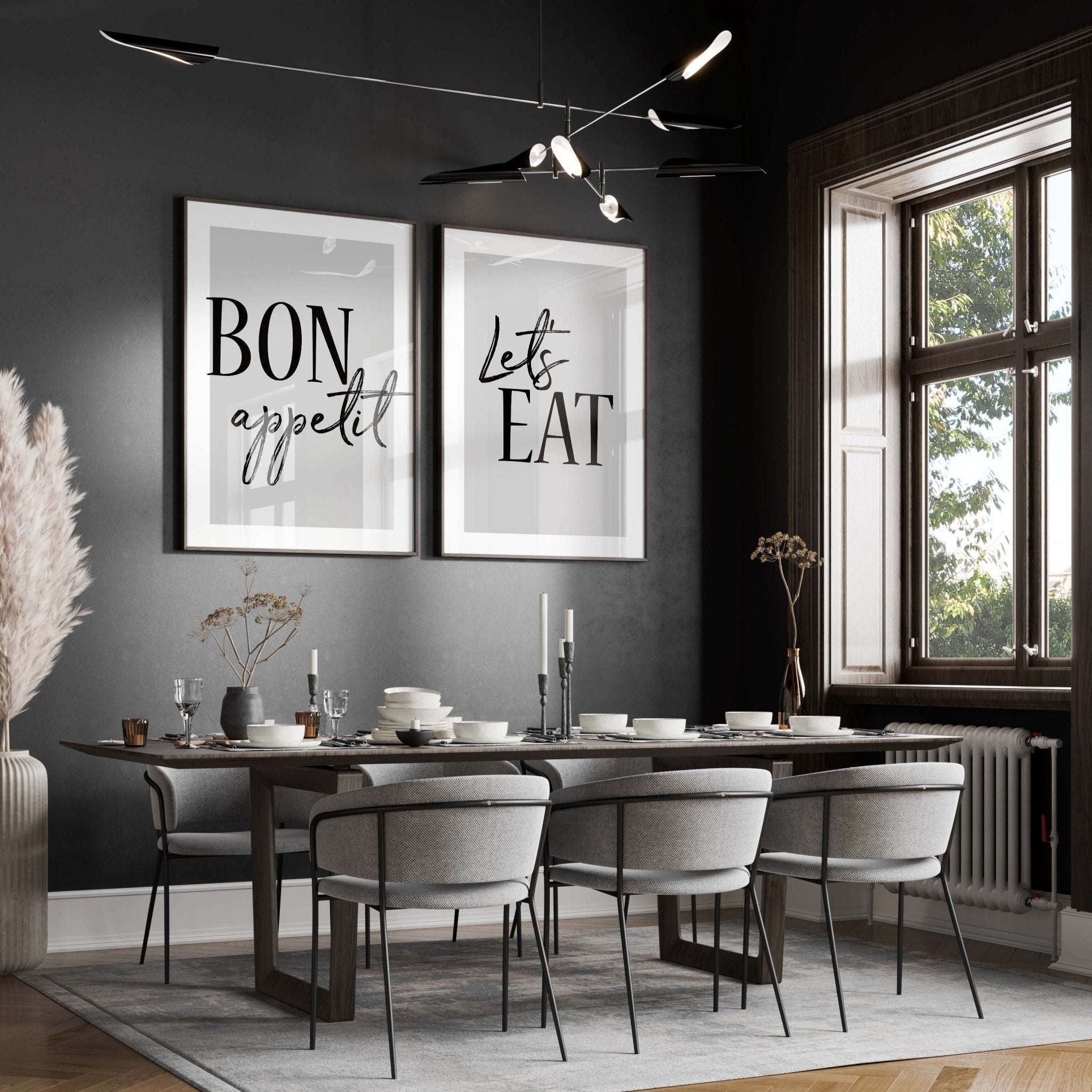 set of 2 bon appetit prints, retro cooking prints,... Bon Appetit | Let's Eat Grey Set of 2 Prints – D'Luxe Prints