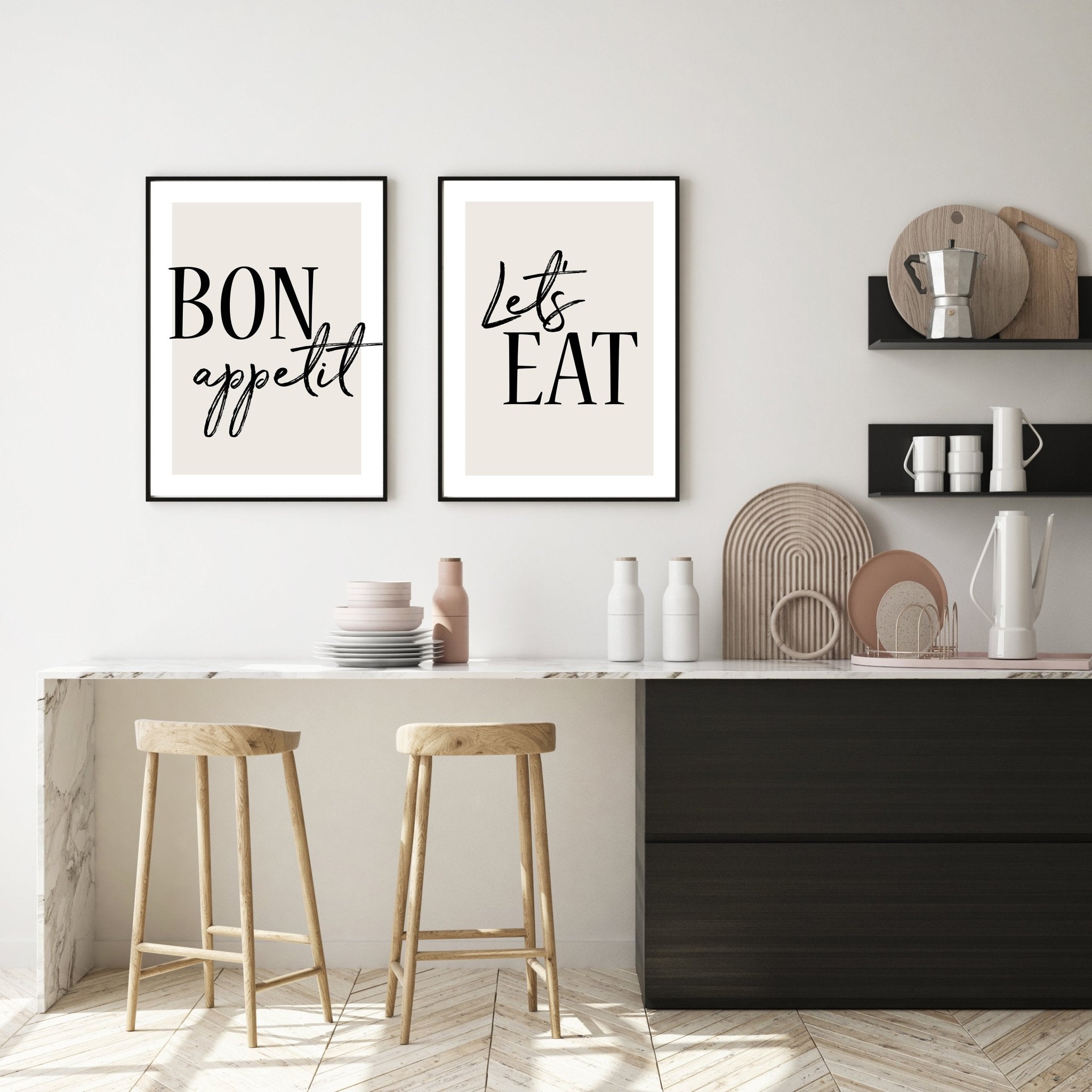 set of 2 bon appetit prints, retro cooking prints,... Bon Appetit | Let's Eat Set of 2 Prints – D'Luxe Prints