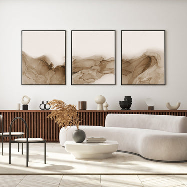Brown and Beige Ink Abstract Trio Set - D'Luxe Prints