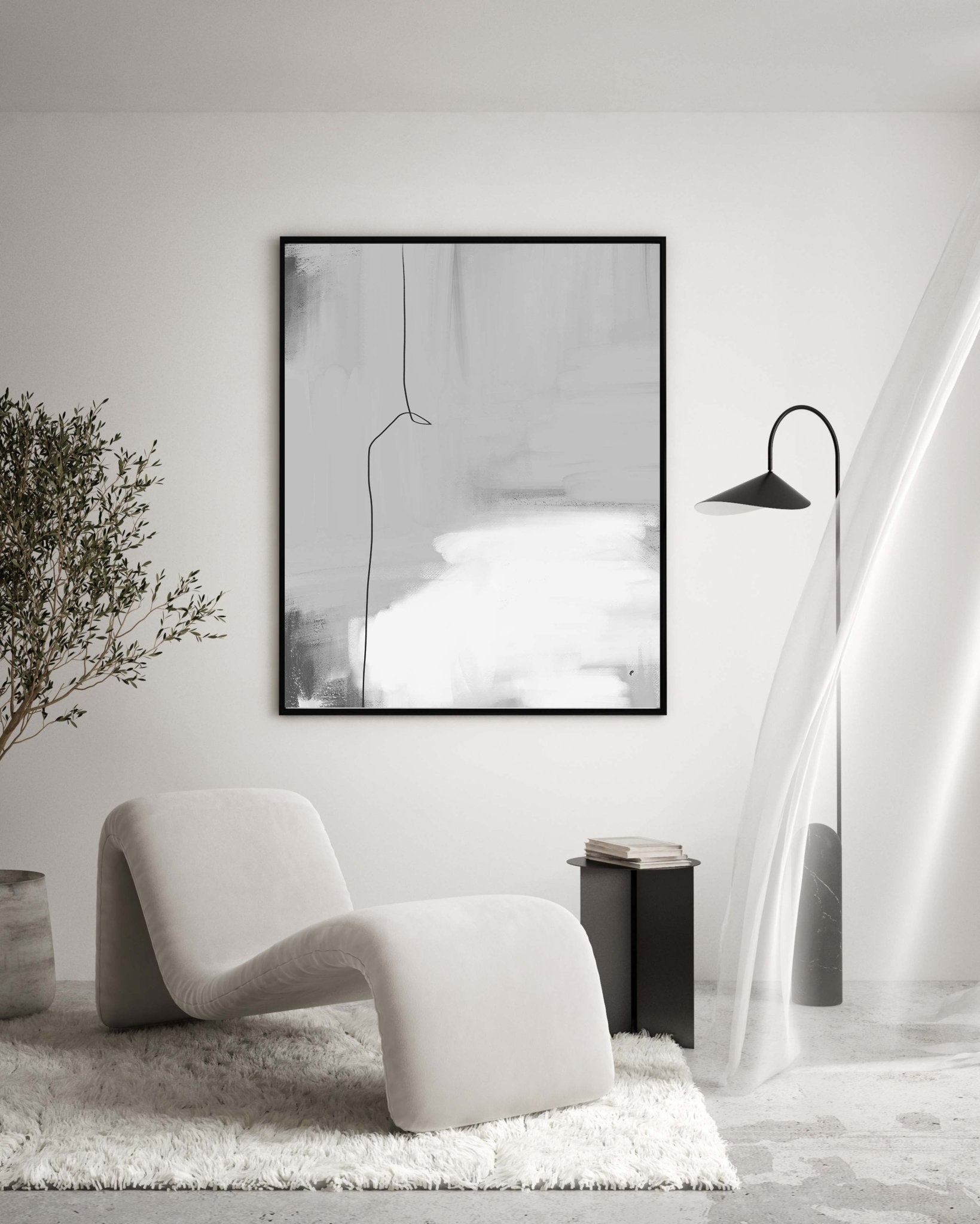 Grey Abstract Strokes & Line Poster - D'Luxe Prints