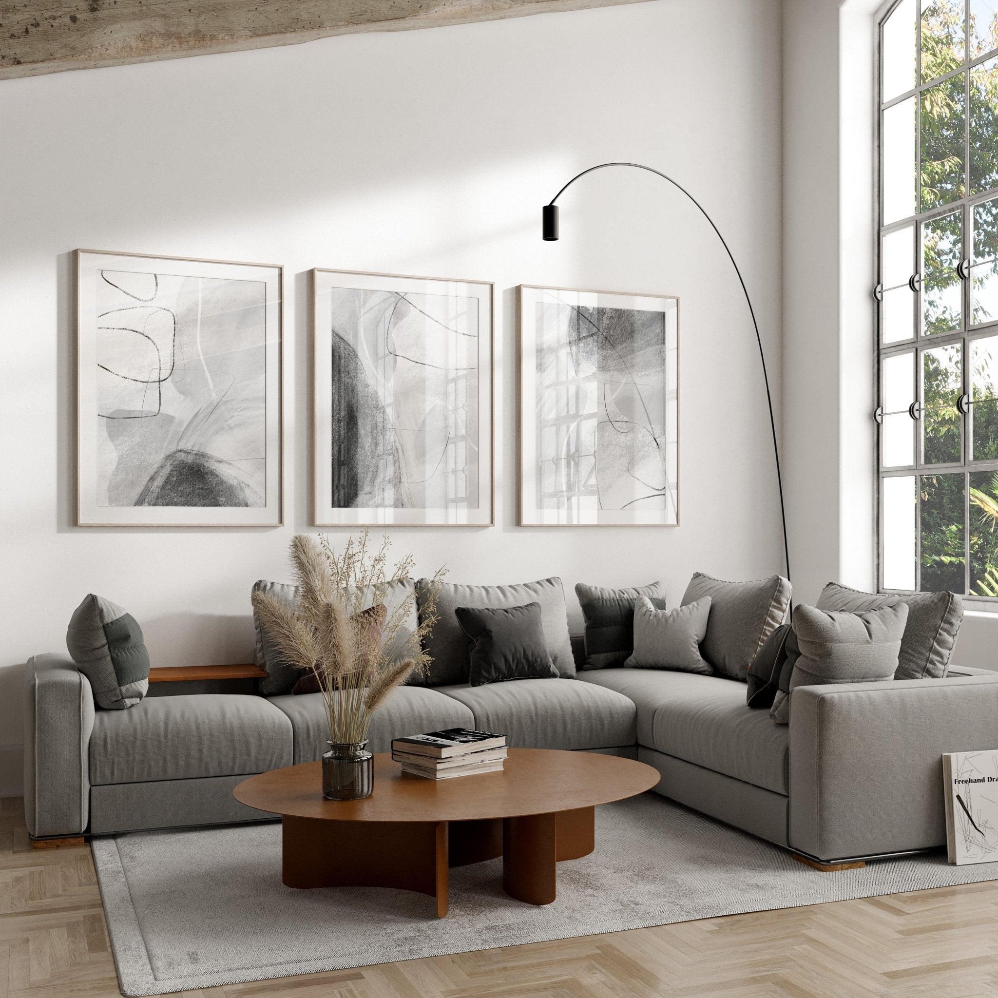 Grey Modern Abstract Set of 3 Prints – D'Luxe Prints