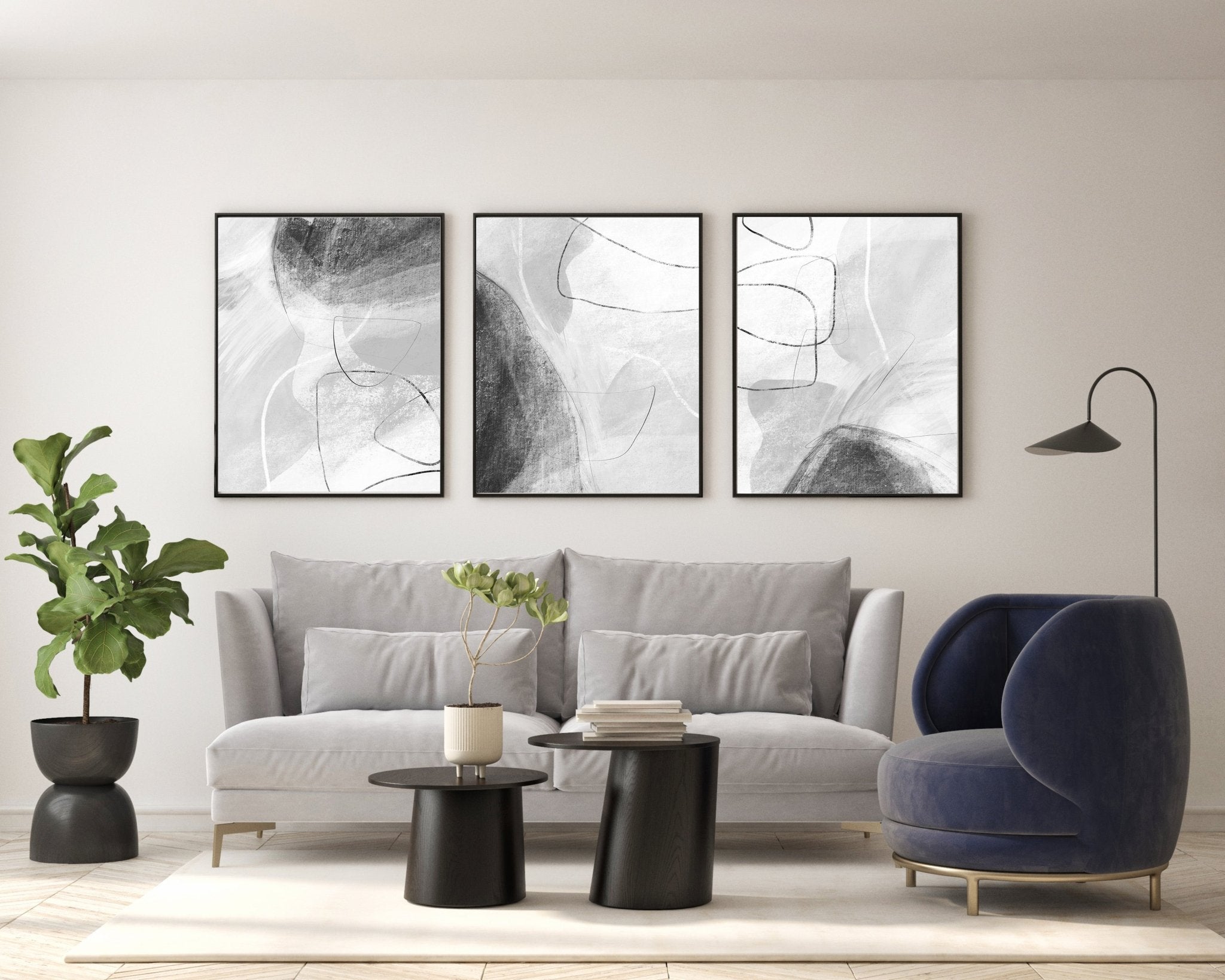 Grey Modern Abstract Set of 3 Prints – D'Luxe Prints