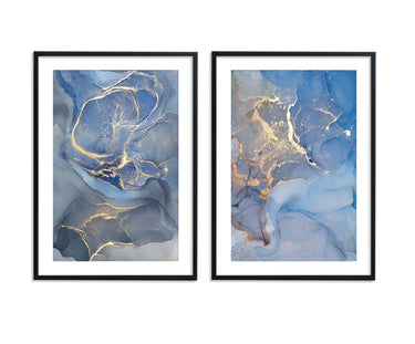Light Blue Gold Ink Abstract I - D'Luxe Prints