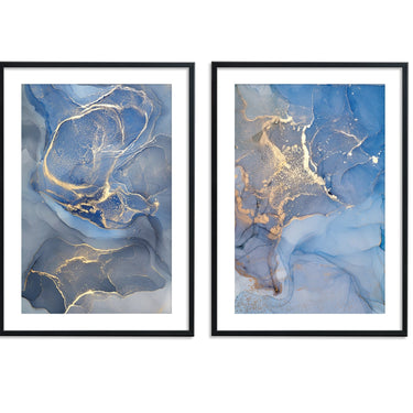 Light Blue Gold Ink Abstract I - D'Luxe Prints