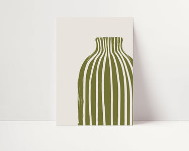 Olive Green Striped Vase Poster - D'Luxe Prints