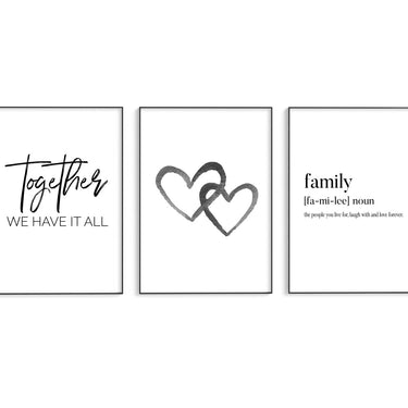 Together | Black Hearts | Family Trio Set - D'Luxe Prints