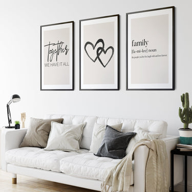 Together | Black Hearts | Family Trio Set - Beige - D'Luxe Prints
