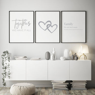 Together | Grey Hearts | Family Trio Set - D'Luxe Prints