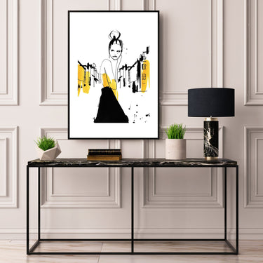 Yellow Monochrome Graffiti Girl - D'Luxe Prints